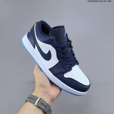 Jordan Air Jordan 1 Low Black White Tan Pony Hair And Navy White Light Blue EU 36-46 Basketball - Unisex (BS-66173)