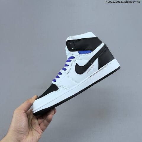 Jordan Air Jordan 1 Retro High OG White Black With Purple Laces 36 45 Basketball - Unisex (BS-66894)