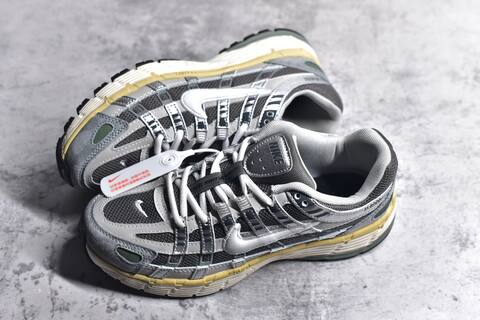 Nike P-6000 Metallic Silver Grey Pale Yellow White Running Shoe (BS-59683)