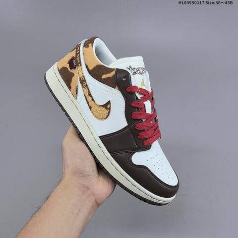 Nike Air Jordan 1 Low OG White Brown Red With Cow-print Accents EU 36-45 Lifestyle - Unisex (BS-66954)