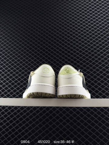 Jordan Travis Scott x Air Jordan 1 Low Golf Sail Olive Black White Neon EU 36-46 Sneaker - Unisex (BS-80769)
