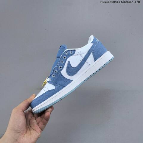 Jordan Air Jordan 1 Low Blue Denim White 36 47B Lifestyle - Women's (BS-66221)