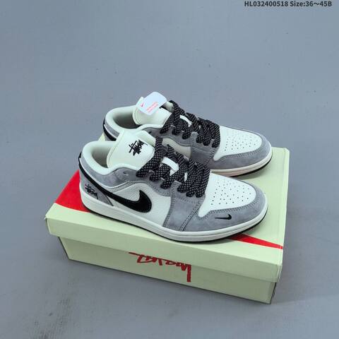 Jordan Air Jordan 1 Low Grey White Black EU 36-45 Basketball - Unisex (BS-65932)