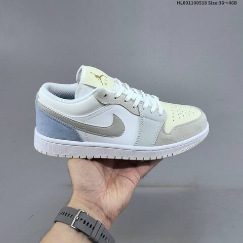 Jordan Air Jordan 1 Low White Light Blue Navy Gray 36 46B Lifestyle - Women's (BS-65934)
