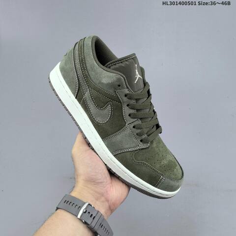 Nike Air Jordan 1 Low Olive Green Gray White 36 46B Lifestyle - Women's (BS-66058)