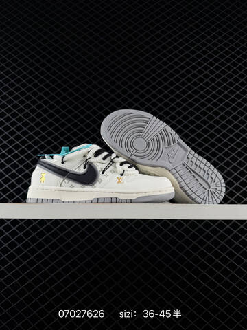 Nike Dunk Low White Black Gray With Monogram Accents 36-45 Skate - Unisex (BS-79044)