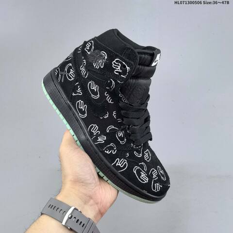 Jordan Air Jordan 1 Low Black White Graphic Print With Mint Outsole 36 47B Casual - Women's (BS-66024)