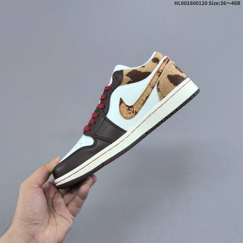 Jordan Air Jordan 1 Low White Brown Red With Gold Accents 36 46B Lifestyle - Women's (BS-66913)