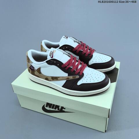 Nike Air Jordan 1 Low OG White Black-brown With Burgundy Laces And Camo Accent 36 46 Lifestyle - Unisex (BS-66997)