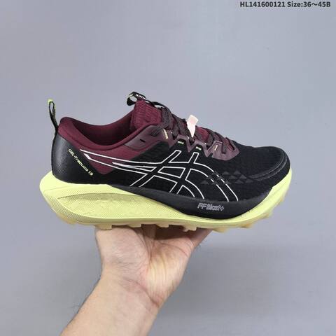 ASICS GEL TRABUCO 13 Black Burgundy Neon Yellow EU 36-45 Trail Shoe Trail Running Sneakers - Unisex BS-69047