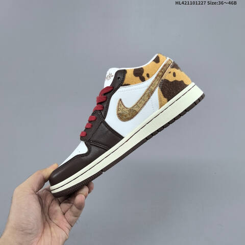 Jordan Air Jordan 1 Low White Brown Red Gold Animal Print EU 36-46 Lifestyle - Unisex (BS-67233)