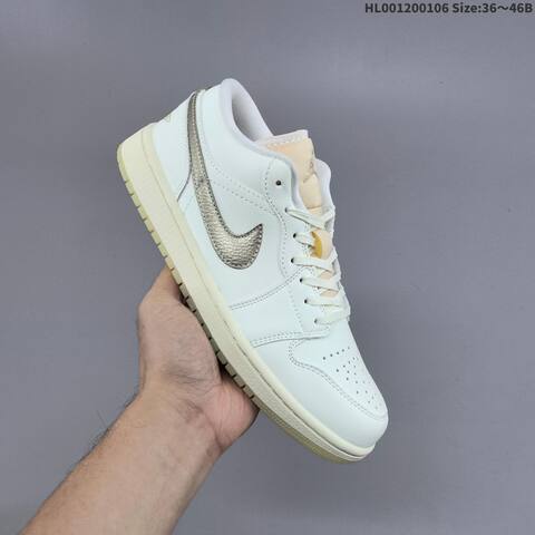 Jordan Air Jordan 1 Low White Cream Metallic Team Gold 36 46B Casual - Women's (BS-67082)
