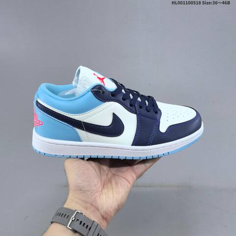 Jordan Air Jordan 1 Low White Light Blue Navy Gray 36 46B Lifestyle - Women's (BS-65934)