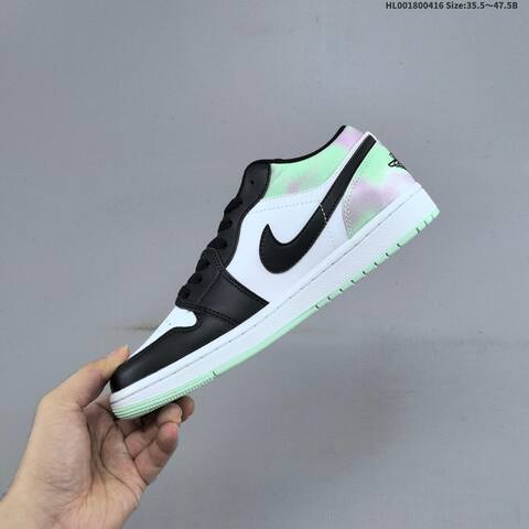 Jordan Air Jordan 1 Low SE Supernova Black White With Iridescent Pastel Green And Pink 35 5-47 5 Lifestyle - Unisex (BS-66168)