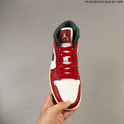 Nike Air Jordan 1 Retro Mid OG White Red Green With Gold Accents 36 46B Basketball - Women's (BS-63286)