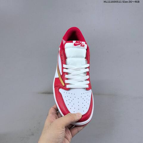 Nike Air Jordan 1 Low White Red Gold 36 46B Casual - Women's (BS-65994)
