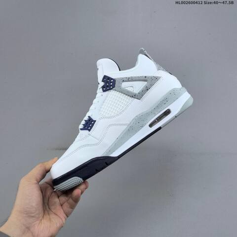 Jordan Air Jordan 4 Retro White Navy Grey Speckled 40 47 5 Basketball - Men's (BS-66227)