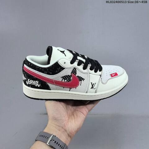 Jordan Air Jordan 1 Low White Black Red 36 45B Lifestyle - Women's (BS-65974)