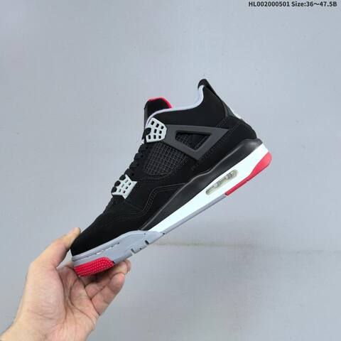 Jordan Air Jordan 4 Retro Bred Black Fire Red Cement Grey White EU 36-47 5 Basketball - Unisex (BS-66065)
