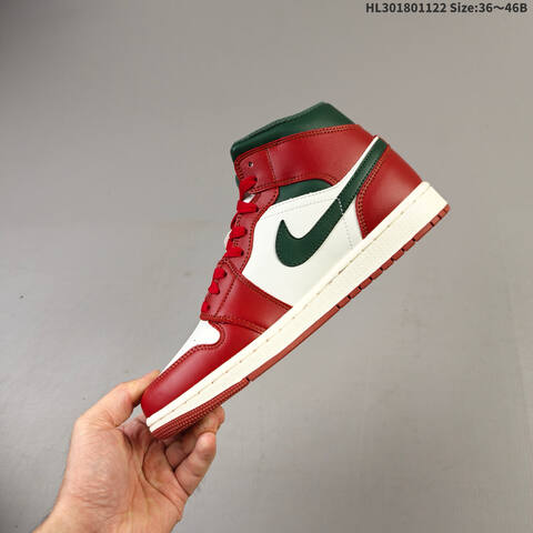 Nike Air Jordan 1 Retro Mid OG White Red Green With Gold Accents 36 46B Basketball - Women's (BS-63286)