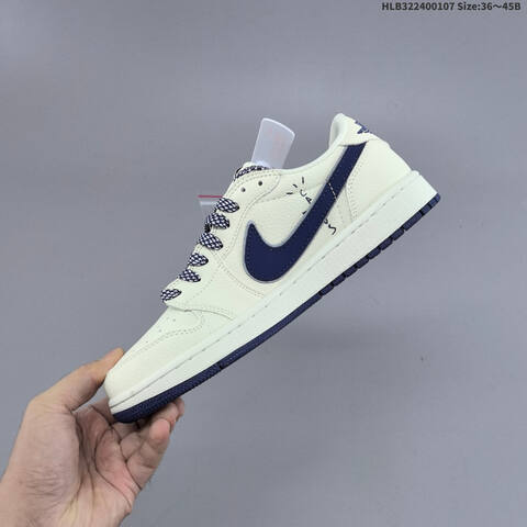 Nike Air Jordan 1 x Travis Scott Cream Navy With Stussy Script And Blue Laces 36 45B Lifestyle - Women's (BS-67065)