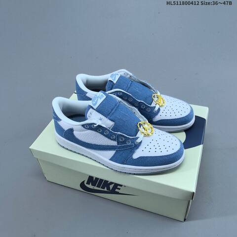 Jordan Air Jordan 1 Low Blue Denim White 36 47B Lifestyle - Women's (BS-66221)