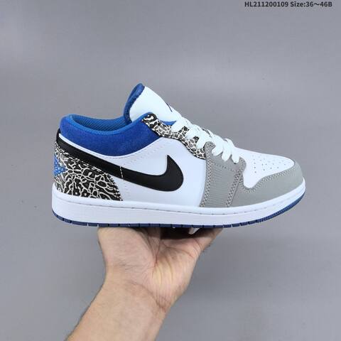Jordan Air Jordan 1 Low White Blue Navy 36 46B Basketball - Women's (BS-67049)