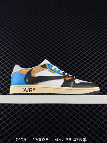 Jordan Air Jordan 1 Low Off White Travis Scott White Black Blue Tan Cream EU 36-47 5 Sneaker - Unisex BS-79893