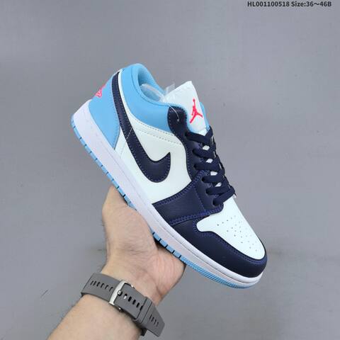 Jordan Air Jordan 1 Low White Light Blue Navy Gray 36 46B Lifestyle - Women's (BS-65934)