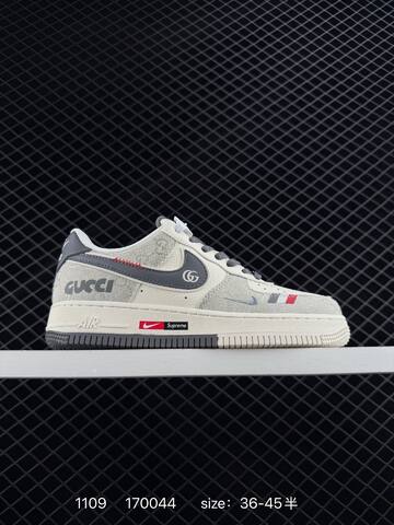 Nike Air Force 1 Low Gray And White With Monogram Print EU 36-45 Lifestyle - Unisex (BS-74282)