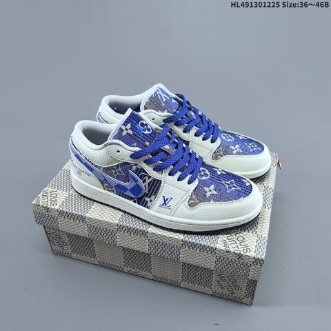 Jordan Air Jordan 1 Blue And White Louis Vuitton Monogram-inspired 36 46B Basketball - Women's (BS-67274)