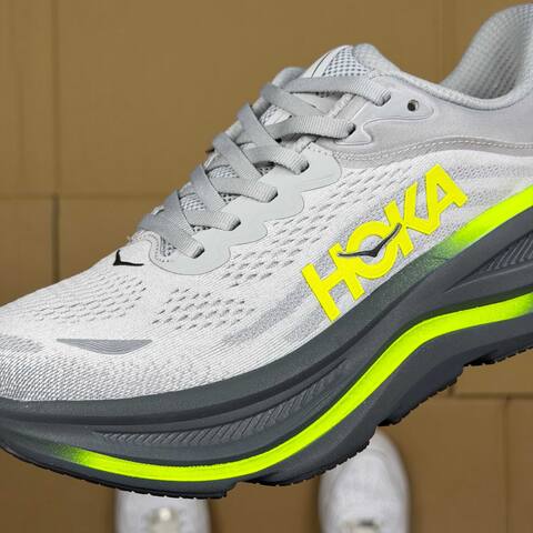 HOKA Bondi 9 Grey Dark Grey Neon Yellow Running Shoe Running Sneakers (BS-86904)