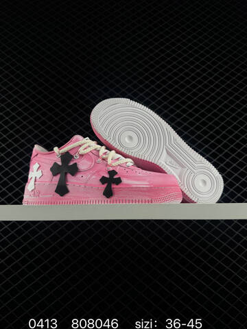 Nike Air Force 1 07 Low Chrome Hearts Custom Two Colorways 1 Black With White Cross Patches Off-white Rope Laces Silver Cross Pin Accessories 2 Gradient Pink With Black And White Cross Patches Off-white Rope Laces EU 36-45 Lifestyle - Unisex (BS-72132)