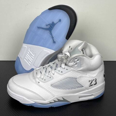 Jordan Air Jordan 5 HQ7978-103 White Metallic Silver Black Blue Basketball Shoe (BS-87293)