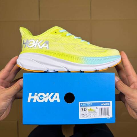 HOKA Clifton 9 Neon Yellow Light Blue White Orange Running Shoe Running Sneakers (BS-86858)