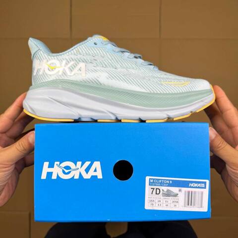 HOKA ONE ONE Clifton 9 Light Blue White Yellow Running Shoe Running Sneakers (BS-86862)