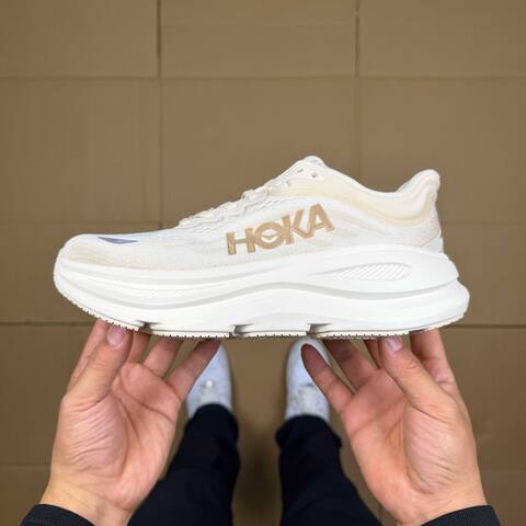 HOKA Bondi 9 Off White Beige Light Blue Running Shoe Running Sneakers (BS-86908)