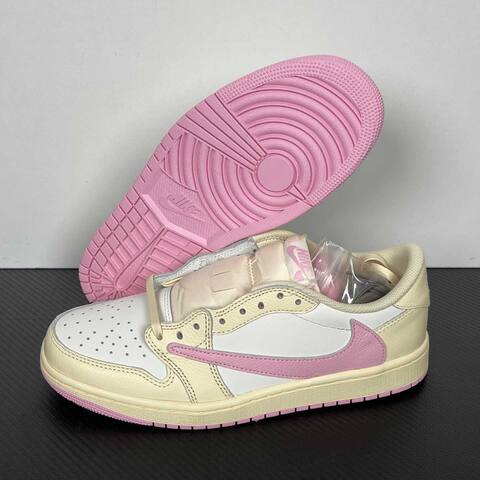 Jordan Air Jordan 1 Low OG SP Travis Scott IQ7604-100 Cream White Pink Yellow Sneaker (BS-87180)