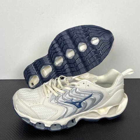 Mizuno WAVE PROPHECY J1 GC258384 Off White Silver Navy Running Shoe Running Sneakers (BS-86775)