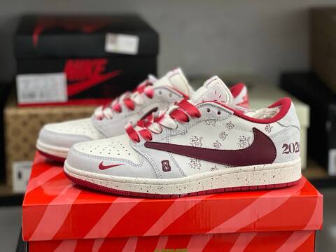 Jordan Air Jordan 1 Low Travis Scott CNY 2026 YX5066-413 Off White Light Grey Red Burgundy Sneaker (BS-87226)
