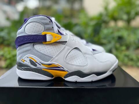 Jordan Air Jordan 8 305381-107 White Grey Yellow Purple Black Basketball Shoe (BS-87314)