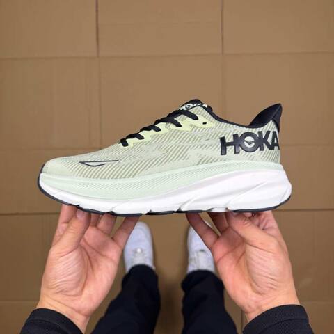 HOKA ONE ONE Clifton 9 Light Green Black White Running Shoe Running Sneakers (BS-86873)