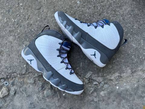 Jordan Air Jordan 9 Flint Grey HV4794-100 White French Blue Flint Grey Basketball Shoe (BS-87317)