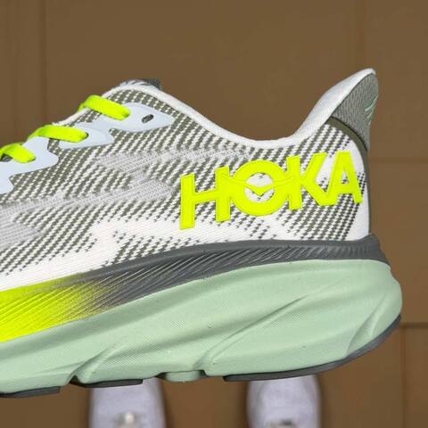 HOKA Clifton 9 White Grey Neon Yellow Mint Green Running Shoe Running Sneakers (BS-86883)