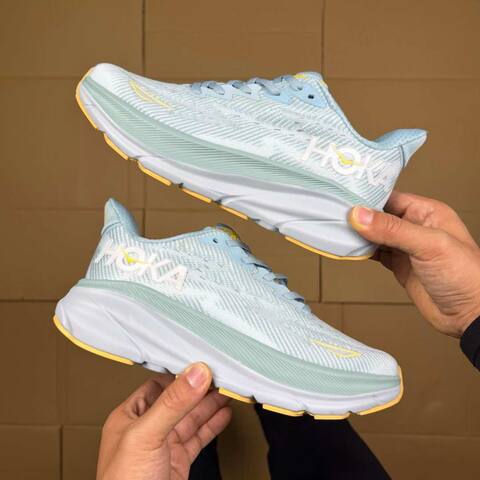 HOKA ONE ONE Clifton 9 Light Blue White Yellow Running Shoe Running Sneakers (BS-86862)