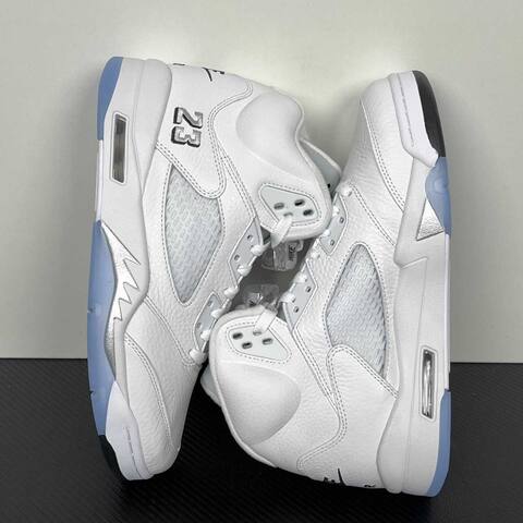 Jordan Air Jordan 5 HQ7978-103 White Metallic Silver Black Blue Basketball Shoe (BS-87293)