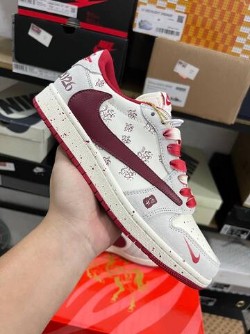 Jordan Air Jordan 1 Low Travis Scott CNY 2026 YX5066-413 Off White Light Grey Red Burgundy Sneaker (BS-87226)