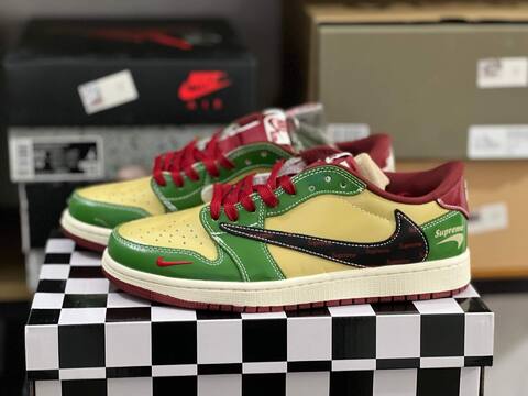 Jordan Air Jordan 1 Low Green Beige Red Cream Black Sneaker (BS-87217)