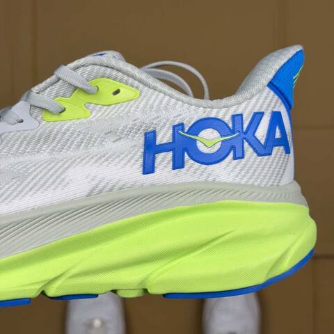 HOKA ONE ONE Clifton 9 Grey Neon Yellow Blue White Running Shoe Running Sneakers (BS-86871)