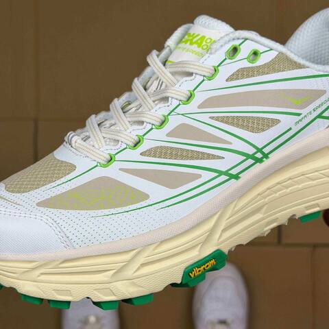HOKA ONE ONE Mafate Speed 2 White Beige Neon Green Cream Trail Shoe Trail Running Sneakers (BS-86854)